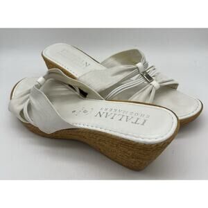 ITALIAN SHOEMAKERS Women's White Cork Wedge Sandal Light Weight Size 8